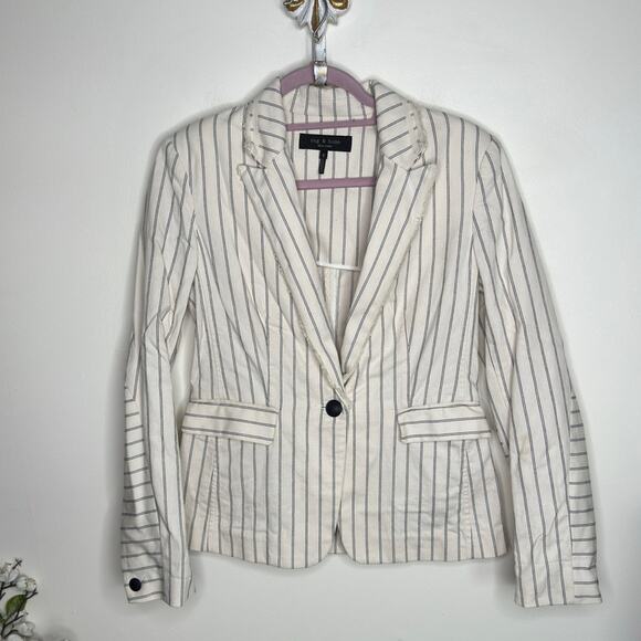 RAG & BONE Millie Striped Blazer Ivory Black Pinstripe {L50} - Picture 3 of 6